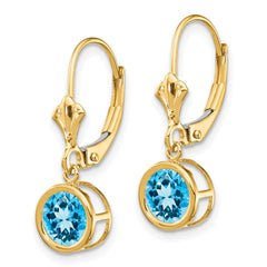 14k 6mm Blue Topaz Leverback Earrings