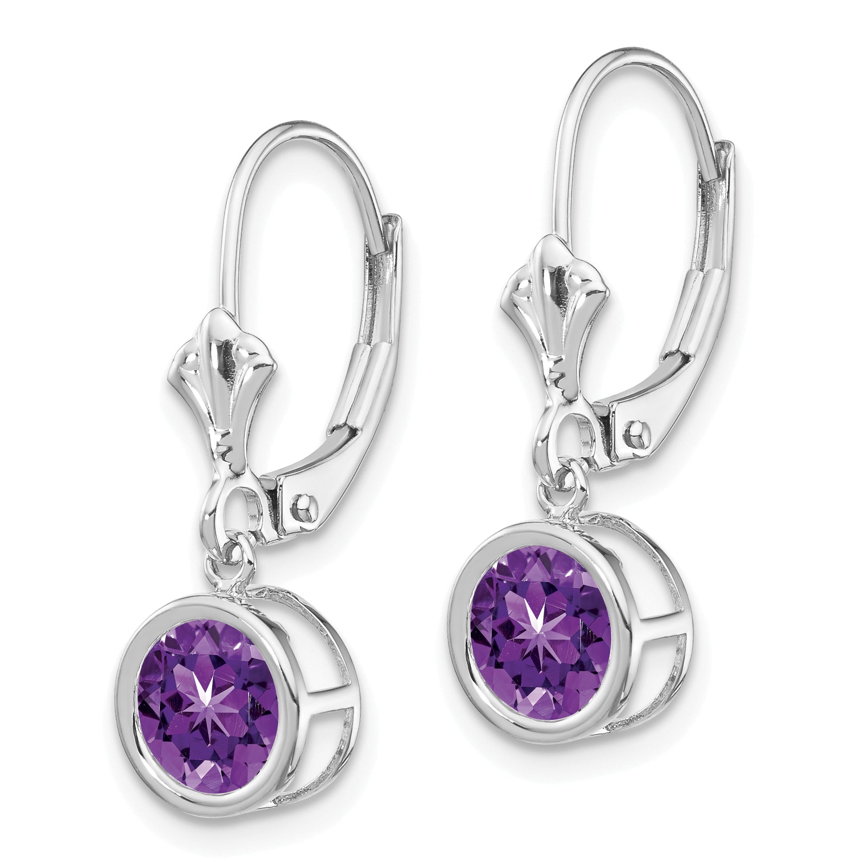 14k White Gold 6mm Amethyst Leverback Earrings