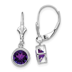 14k White Gold 6mm Amethyst Leverback Earrings