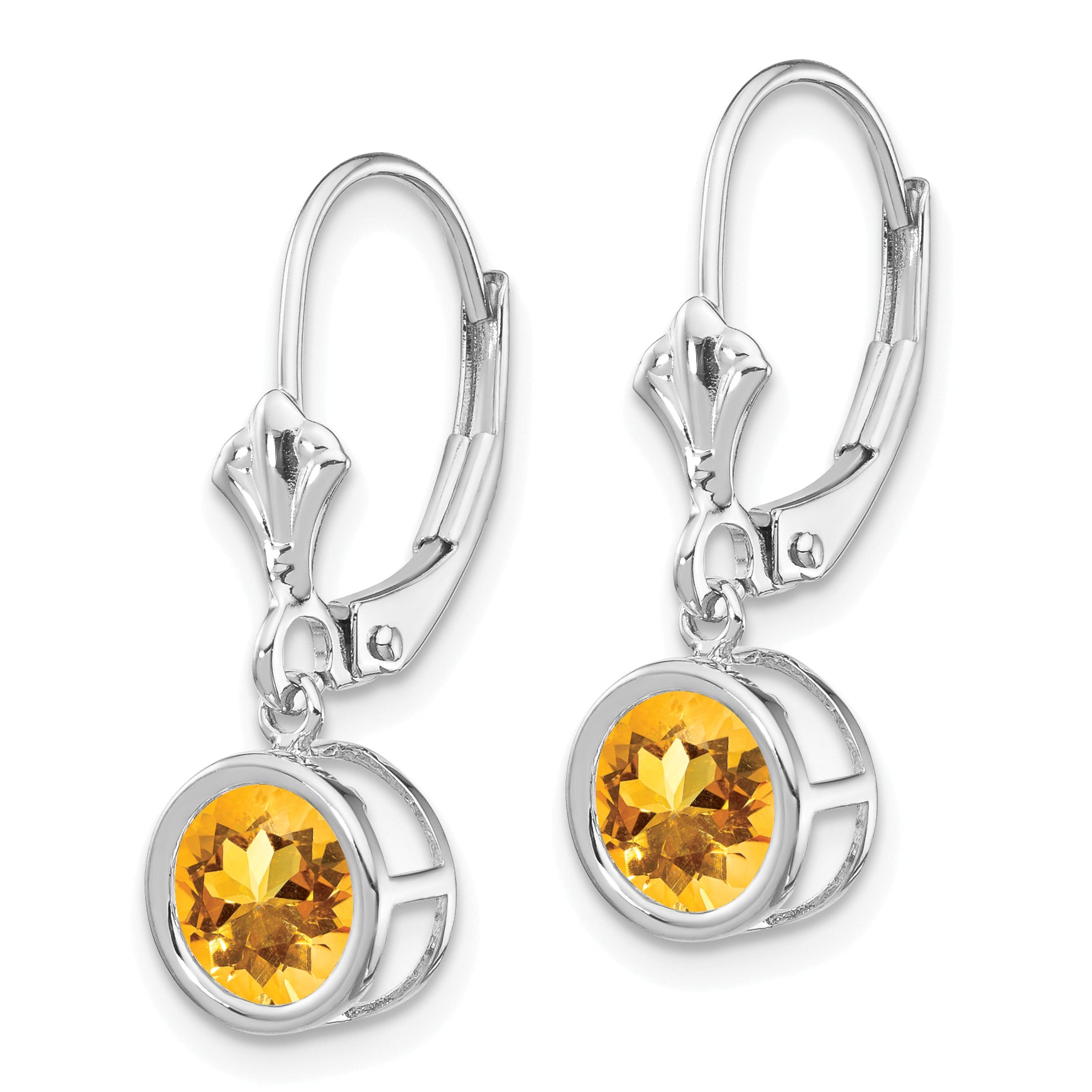 14k White Gold 6mm Citrine Leverback Earrings