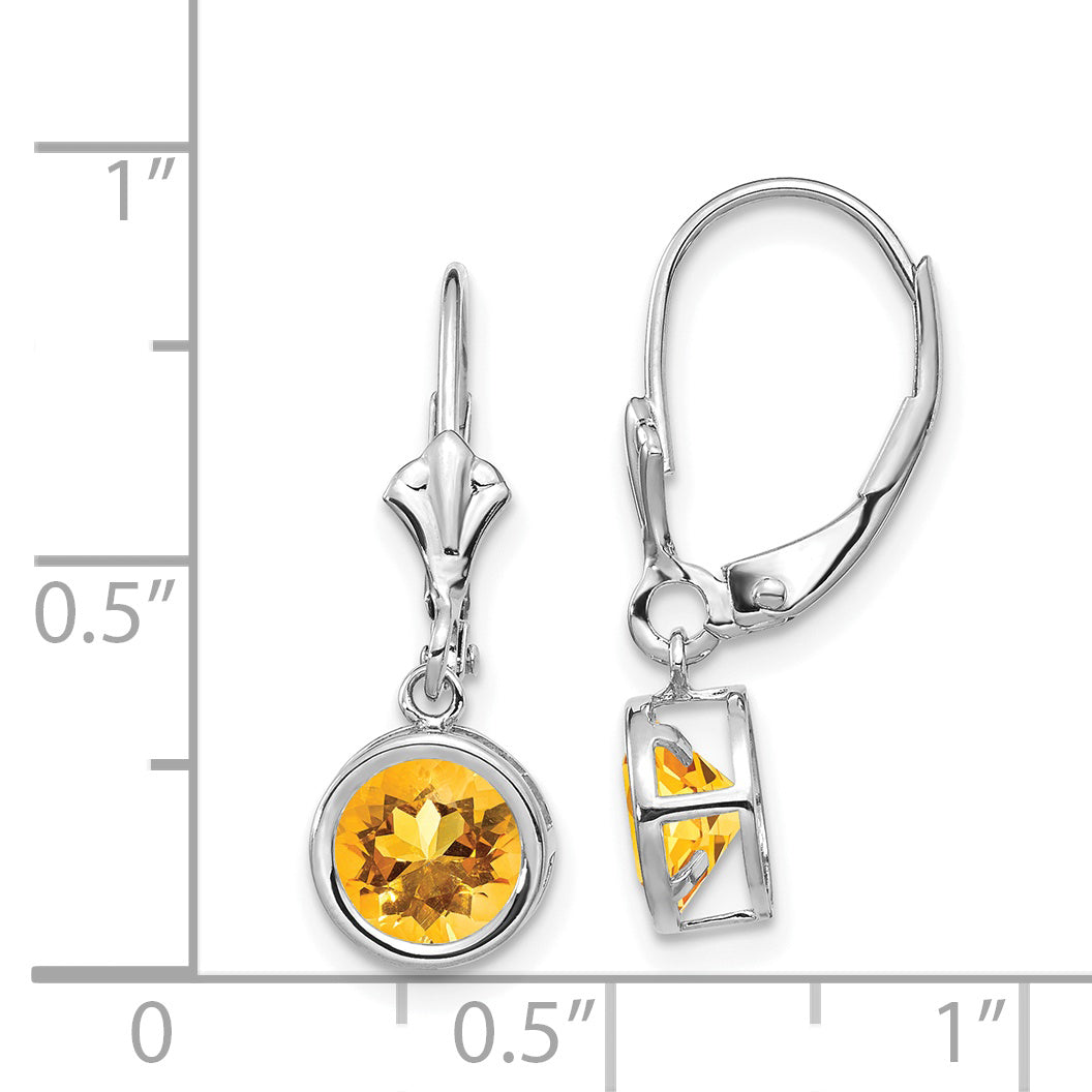 14k White Gold 6mm Citrine Leverback Earrings