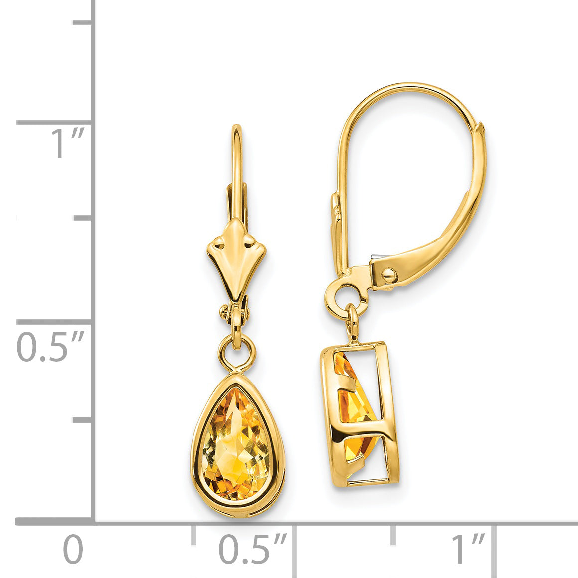 14k 8x5mm Pear Citrine Leverback Earrings