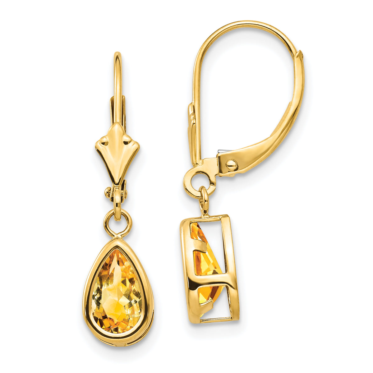 14k 8x5mm Pear Citrine Leverback Earrings