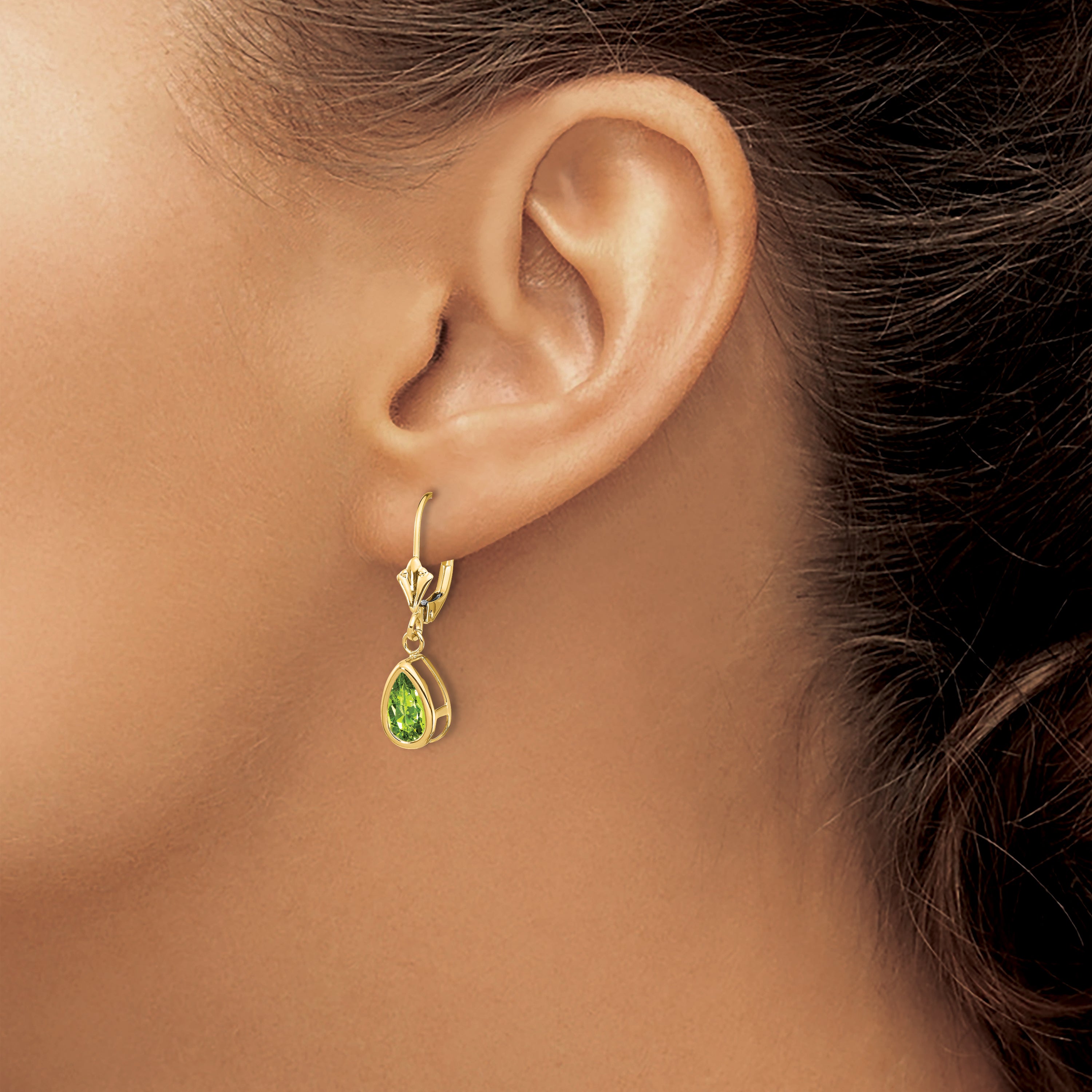 14k 8x5mm Pear Peridot Leverback Earrings