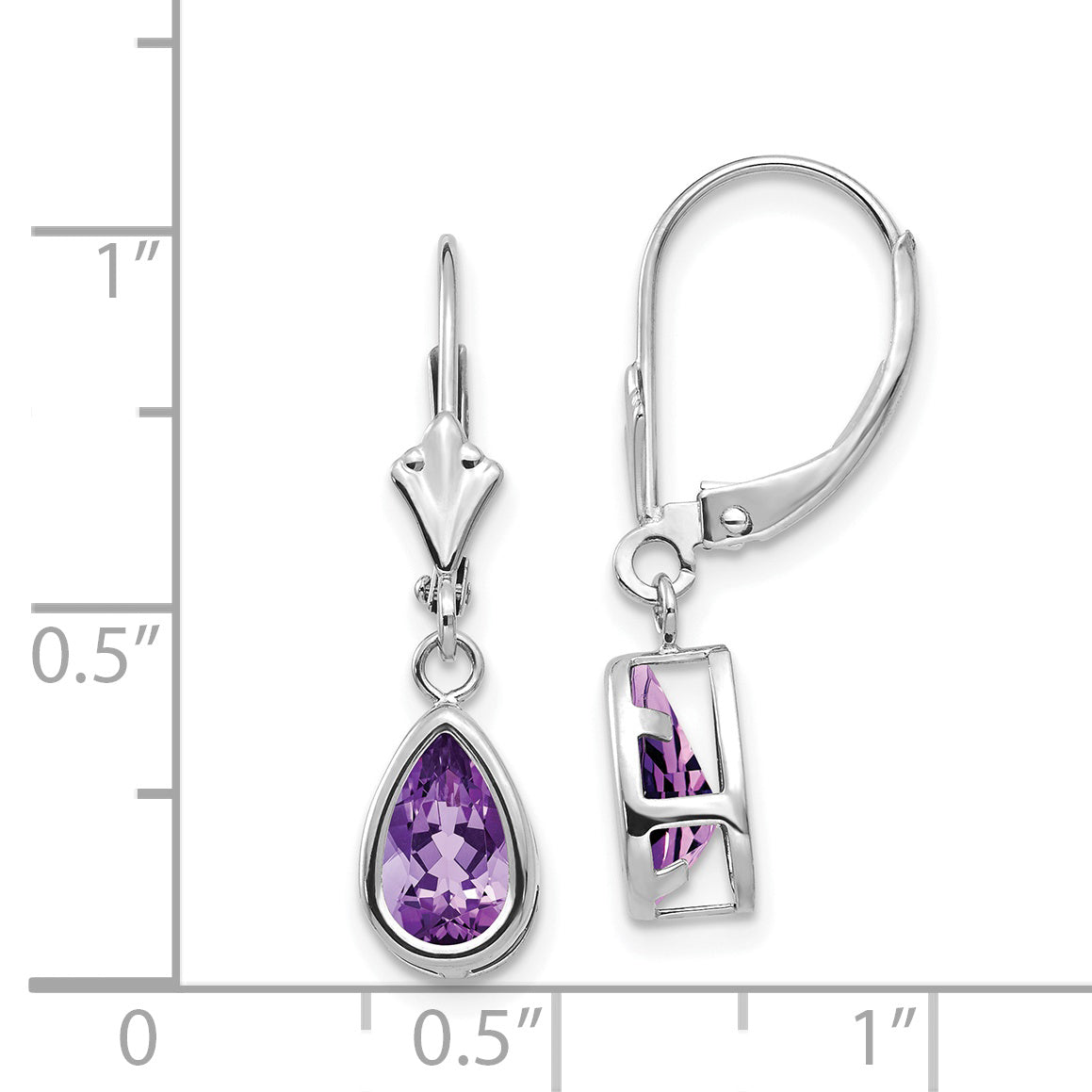 14k White Gold 8x5mm Pear Amethyst Leverback Earrings