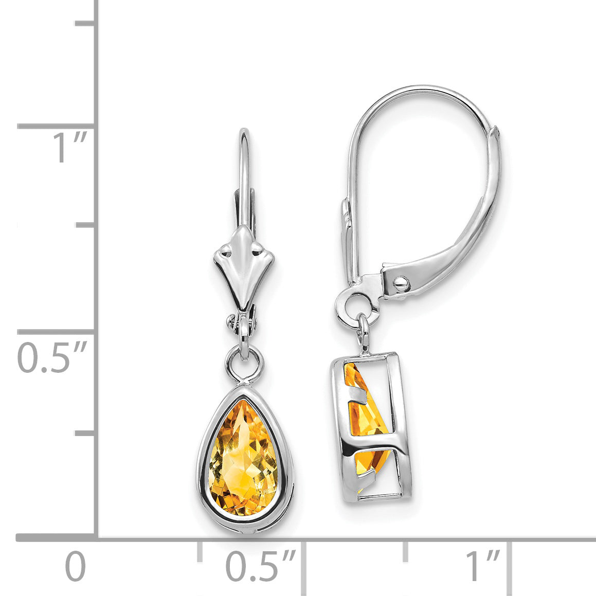 14k White Gold 8x5mm Pear Citrine Leverback Earrings