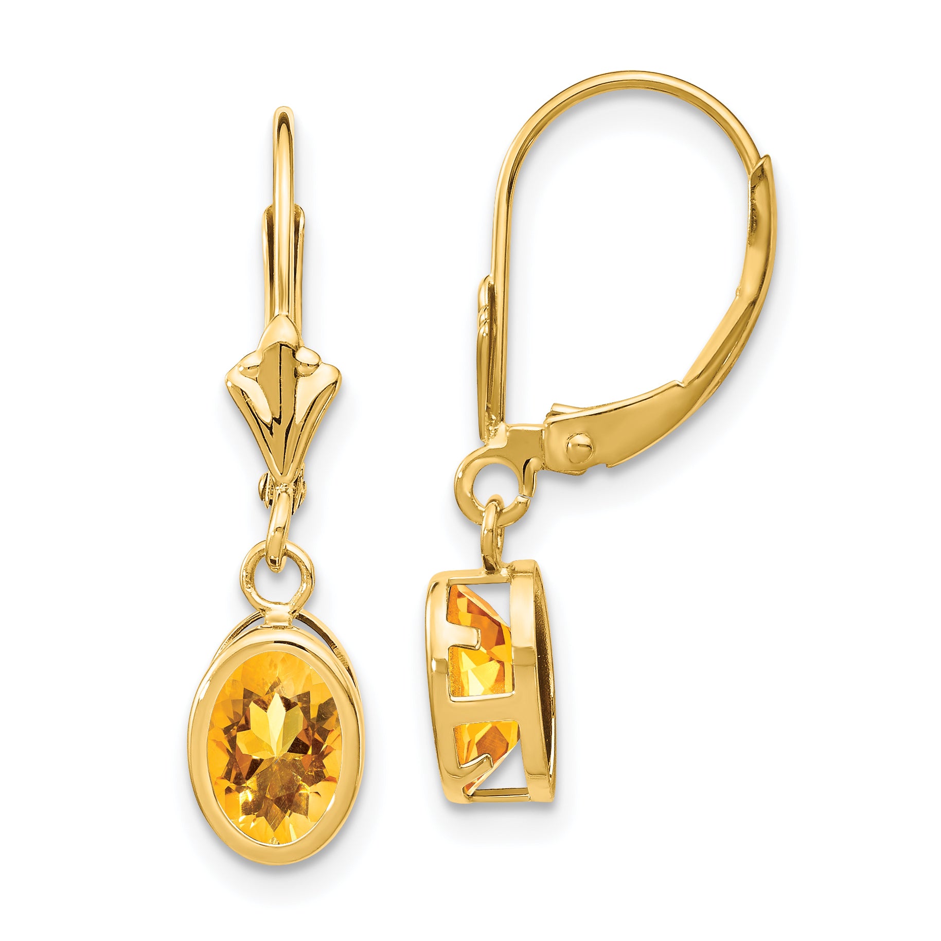 14k Citrine Oval Leverback Earrings