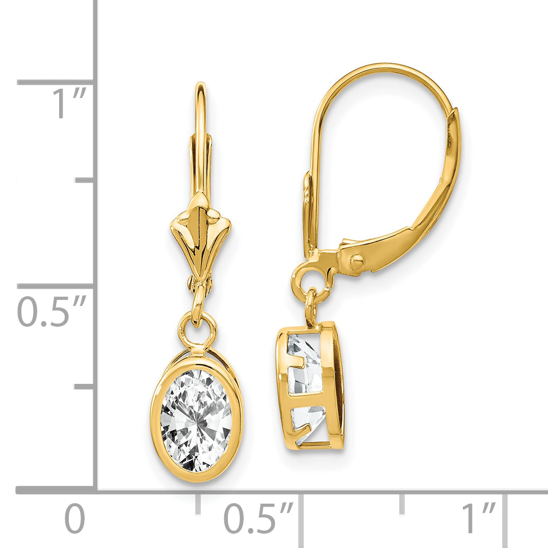 14k 7x5mm Oval Cubic Zirconia Leverback Earrings