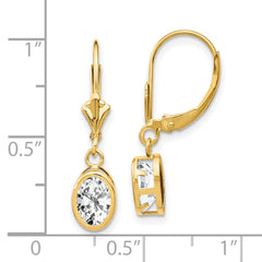 14k 7x5mm Oval Cubic Zirconia Leverback Earrings