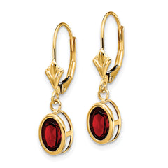 14k 7x5mm Oval Garnet Leverback Earrings