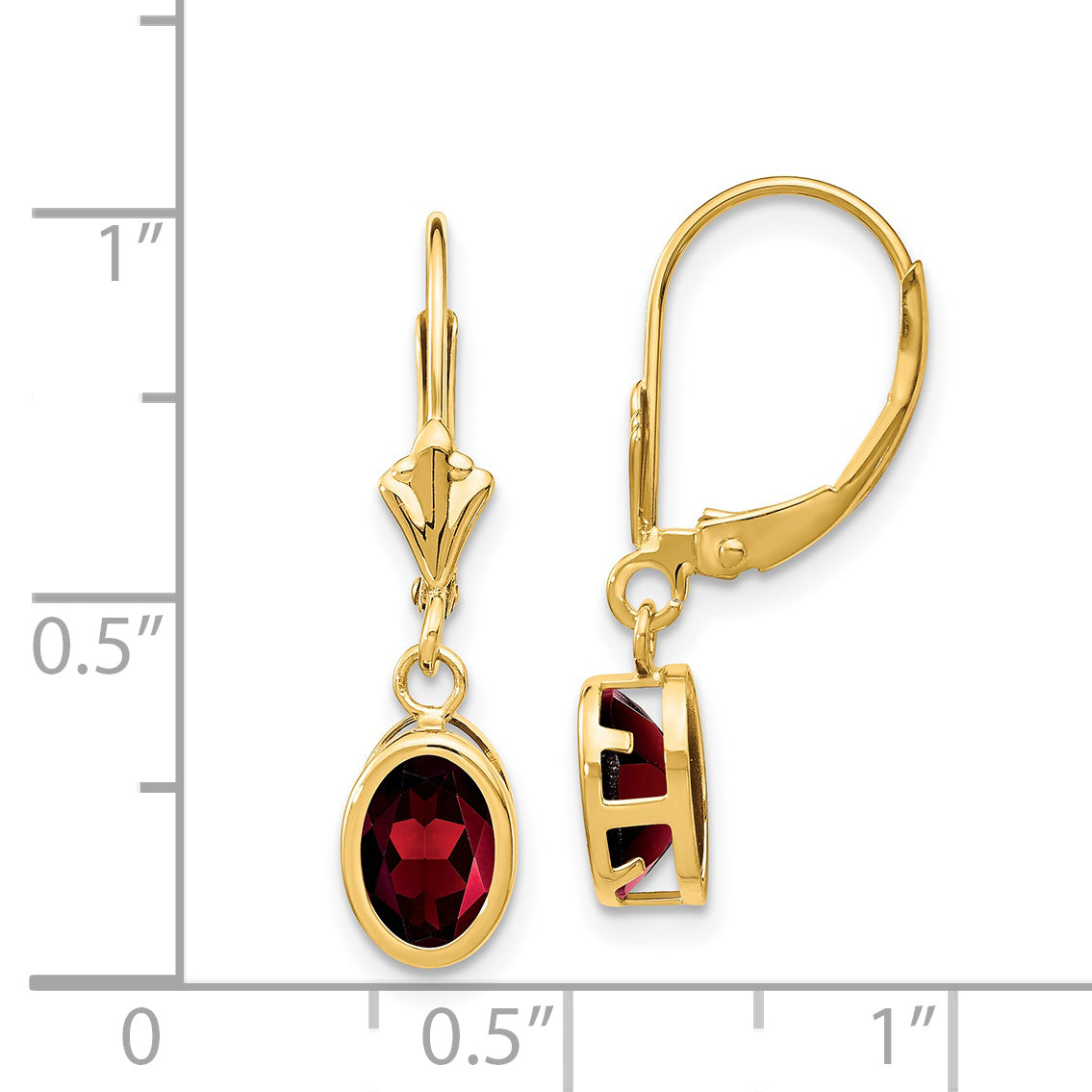 14k 7x5mm Oval Garnet Leverback Earrings