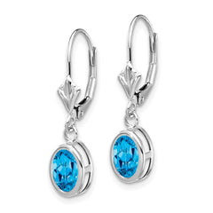 14k White Gold 7x5mm Oval Blue Topaz Leverback Earrings