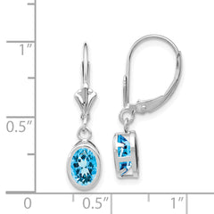 14k White Gold 7x5mm Oval Blue Topaz Leverback Earrings