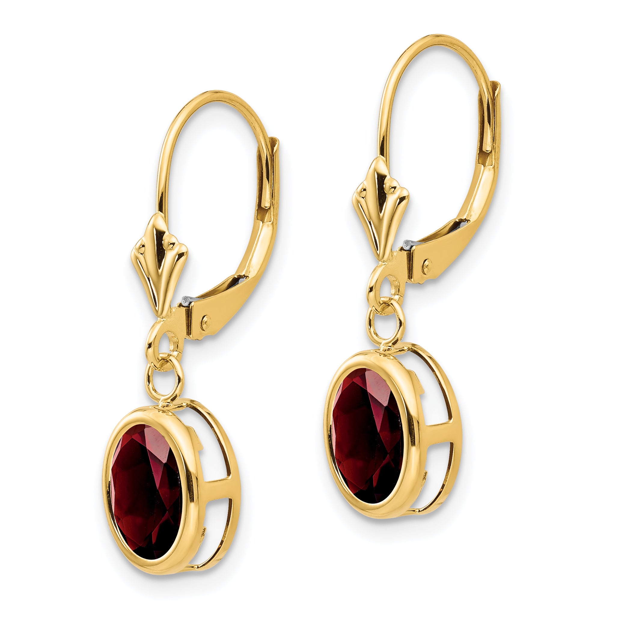 14k 8x6mm Oval Garnet Leverback Earrings