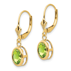 14k 8x6mm Oval Peridot Leverback Earrings