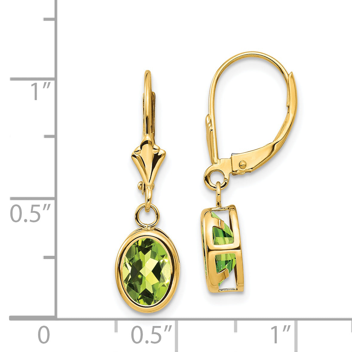 14k 8x6mm Oval Peridot Leverback Earrings