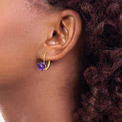 14k 7mm Amethyst Leverback Earrings