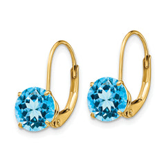 14k 7mm Blue Topaz Leverback Earrings