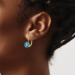 14k 7mm Blue Topaz Leverback Earrings