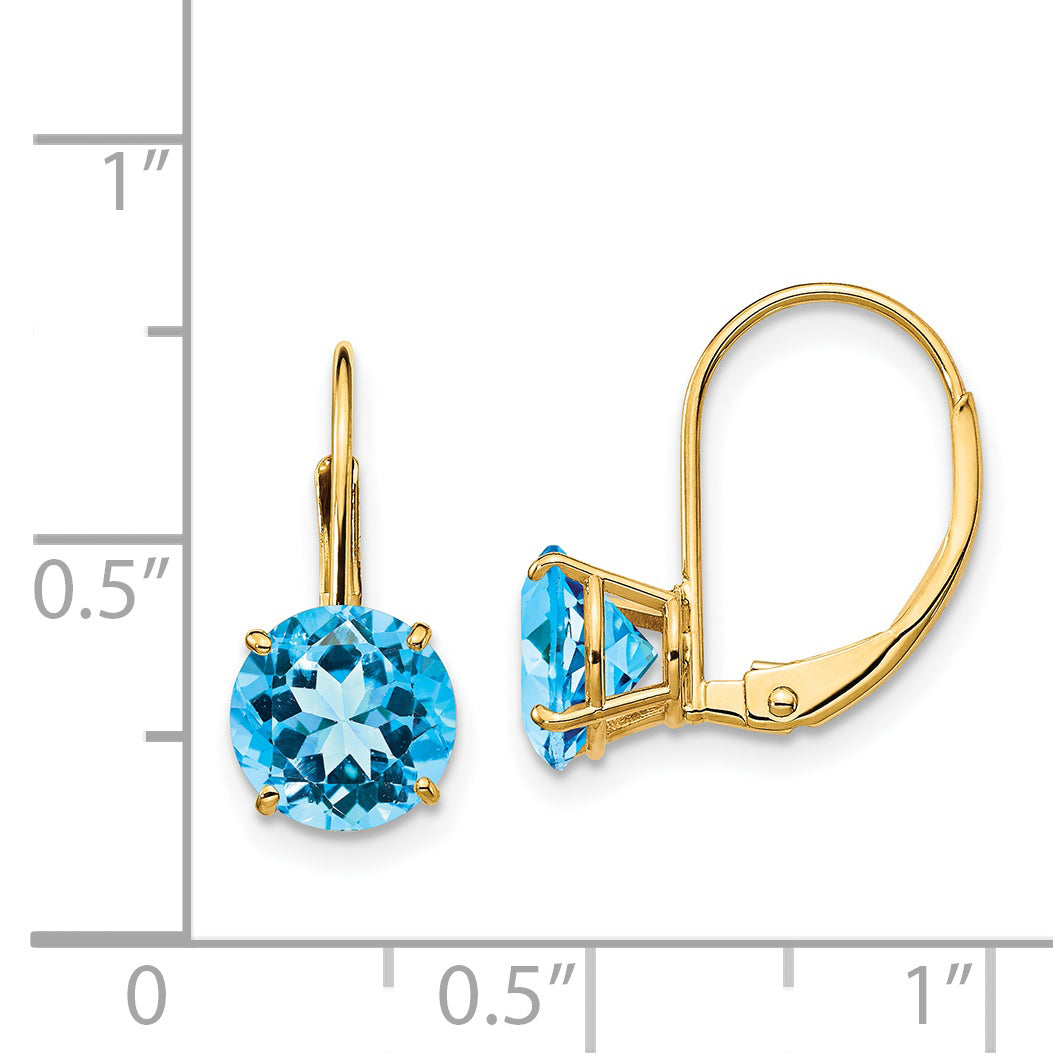 14k 7mm Blue Topaz Leverback Earrings