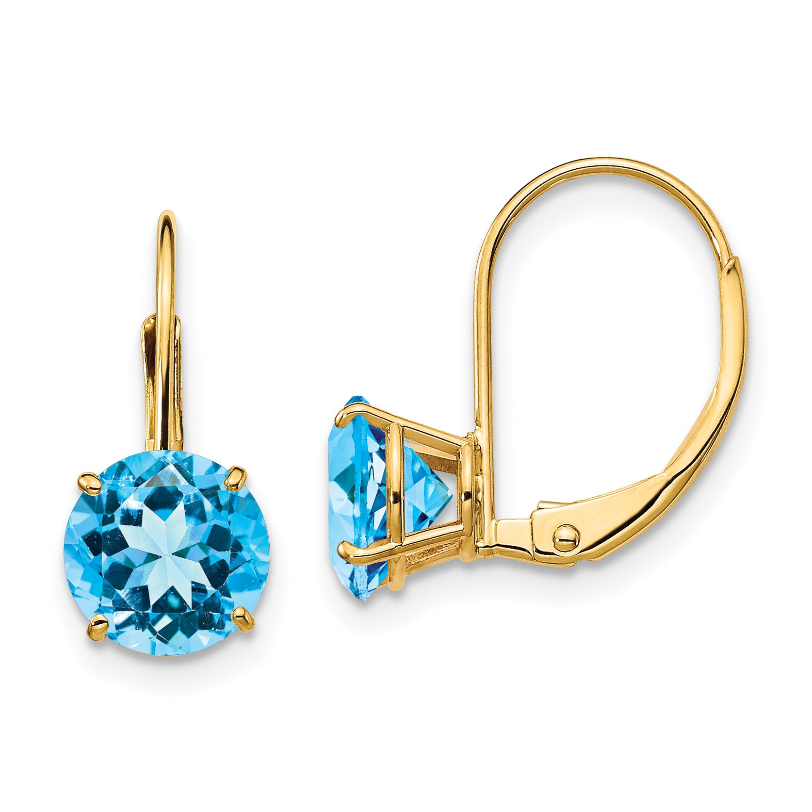 14k 7mm Blue Topaz Leverback Earrings