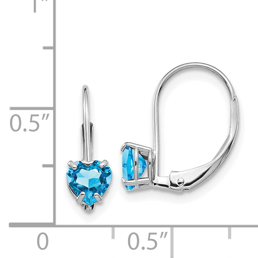 14k White Gold 5mm Heart Blue Topaz Leverback Earrings