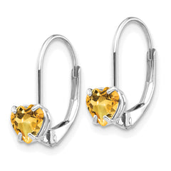 14k White Gold 5mm Heart Citrine Leverback Earrings