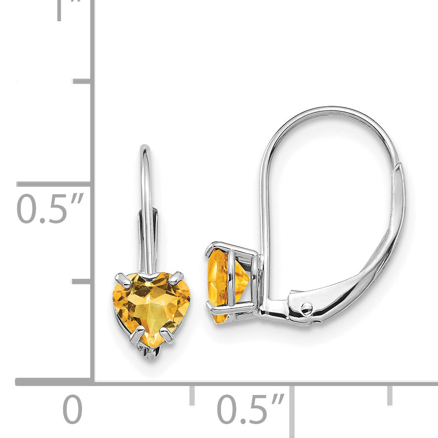 14k White Gold 5mm Heart Citrine Leverback Earrings