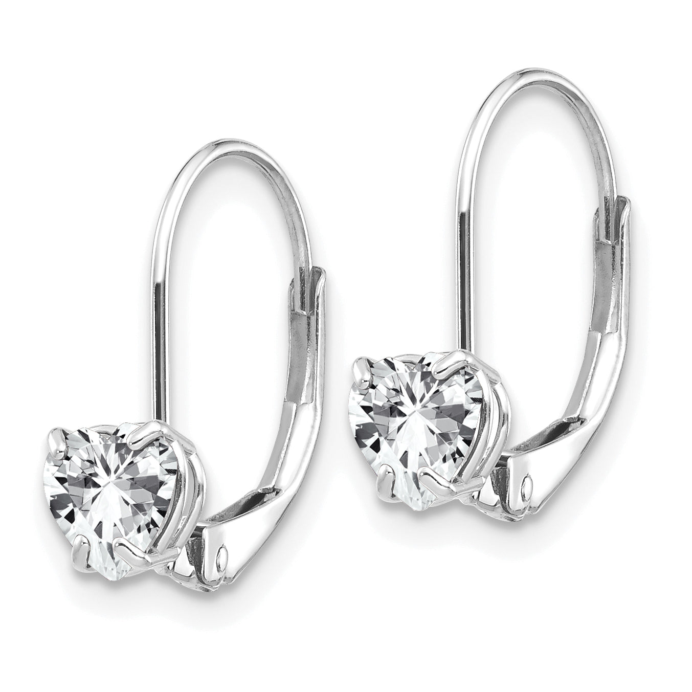 14k White Gold 5mm Heart Cubic Zirconia Leverback Earrings