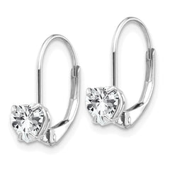 14k White Gold 5mm Heart Cubic Zirconia Leverback Earrings