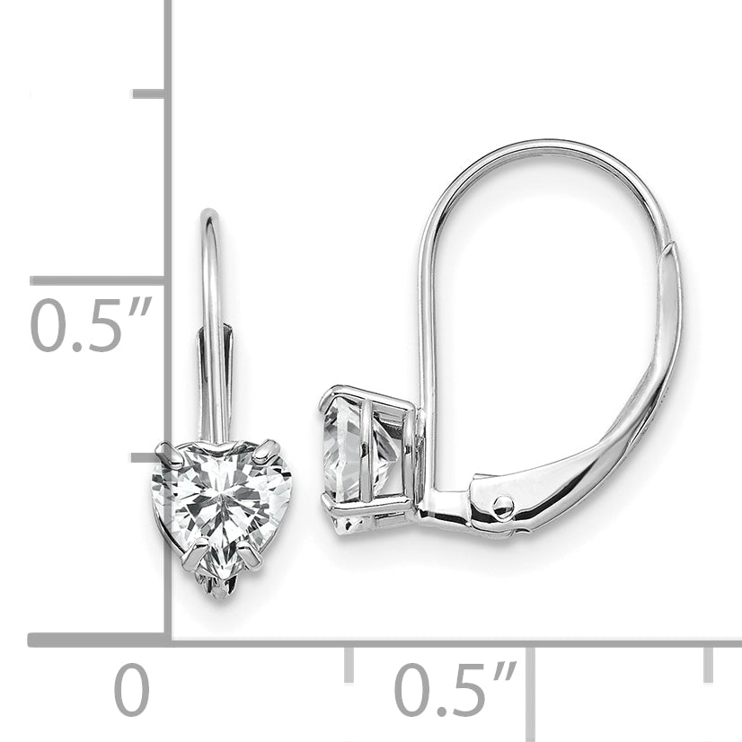 14k White Gold 5mm Heart Cubic Zirconia Leverback Earrings