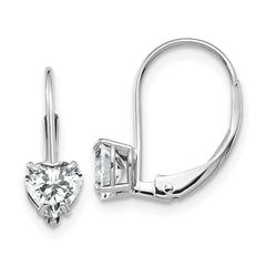 14k White Gold 5mm Heart Cubic Zirconia Leverback Earrings