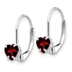 14k White Gold 5mm Heart Garnet Leverback Earrings