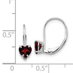 14k White Gold 5mm Heart Garnet Leverback Earrings