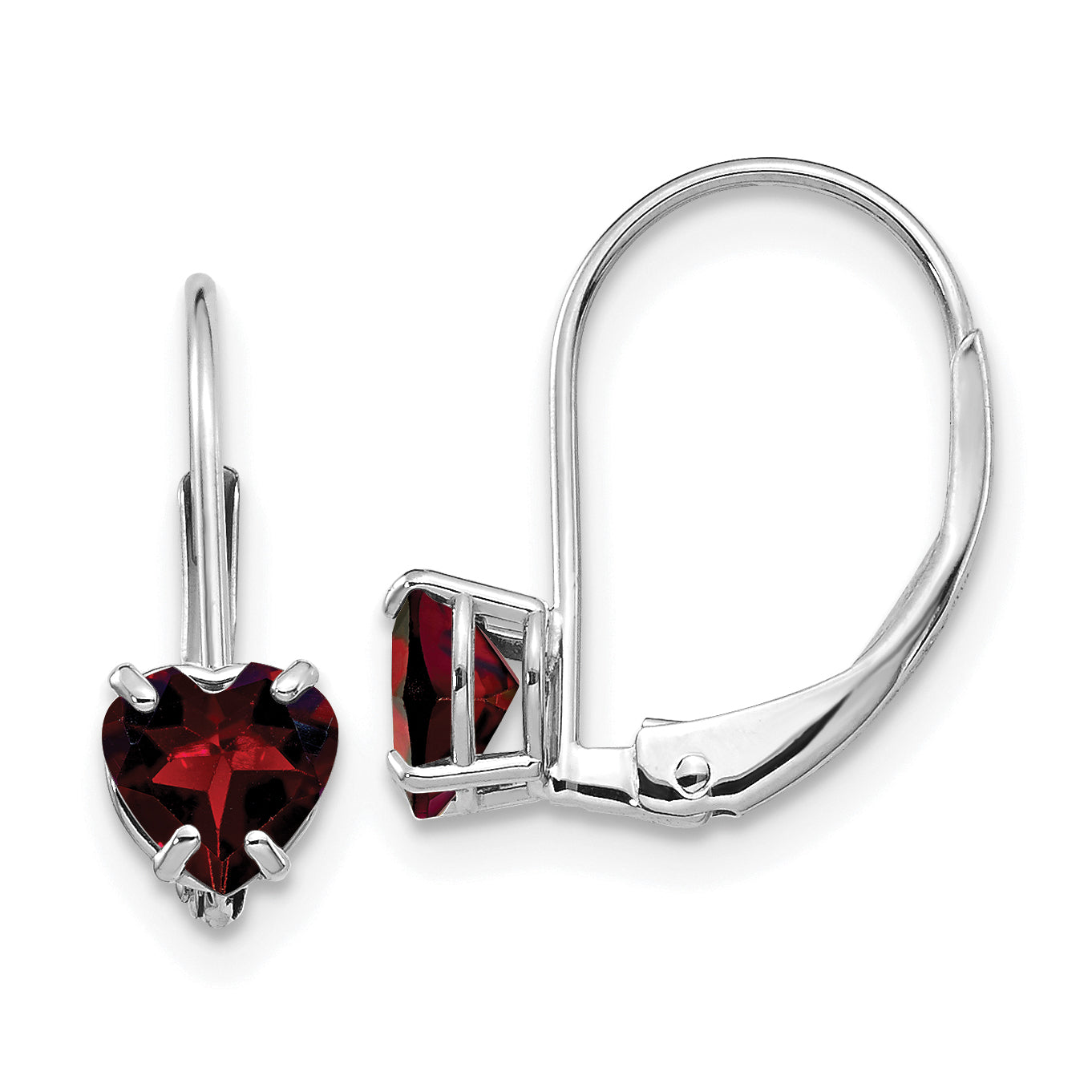 14k White Gold 5mm Heart Garnet Leverback Earrings