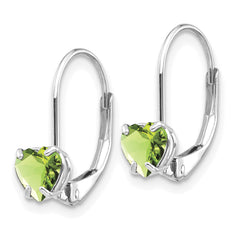 14k White Gold 5mm Heart Peridot Leverback Earrings