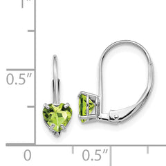 14k White Gold 5mm Heart Peridot Leverback Earrings