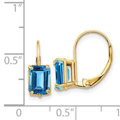 14k 7x5mm Emerald Cut Blue Topaz Leverback Earrings