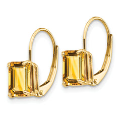 14k 7x5mm Emerald Cut Citrine Leverback Earrings