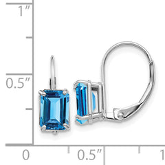 14k White Gold 7x5mm Emerald Cut Blue Topaz Earrings