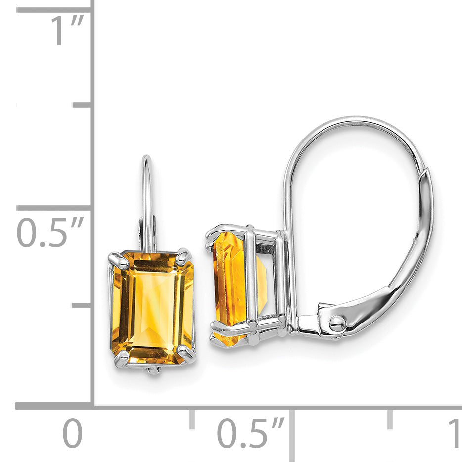 14k White Gold 7x5mm Emerald Cut Citrine Earrings