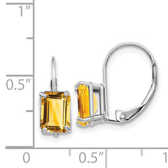 14k White Gold 7x5mm Emerald Cut Citrine Earrings