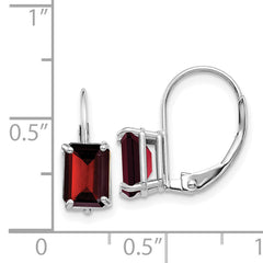 14k White Gold Emerald Cut Garnet Leverback Earrings