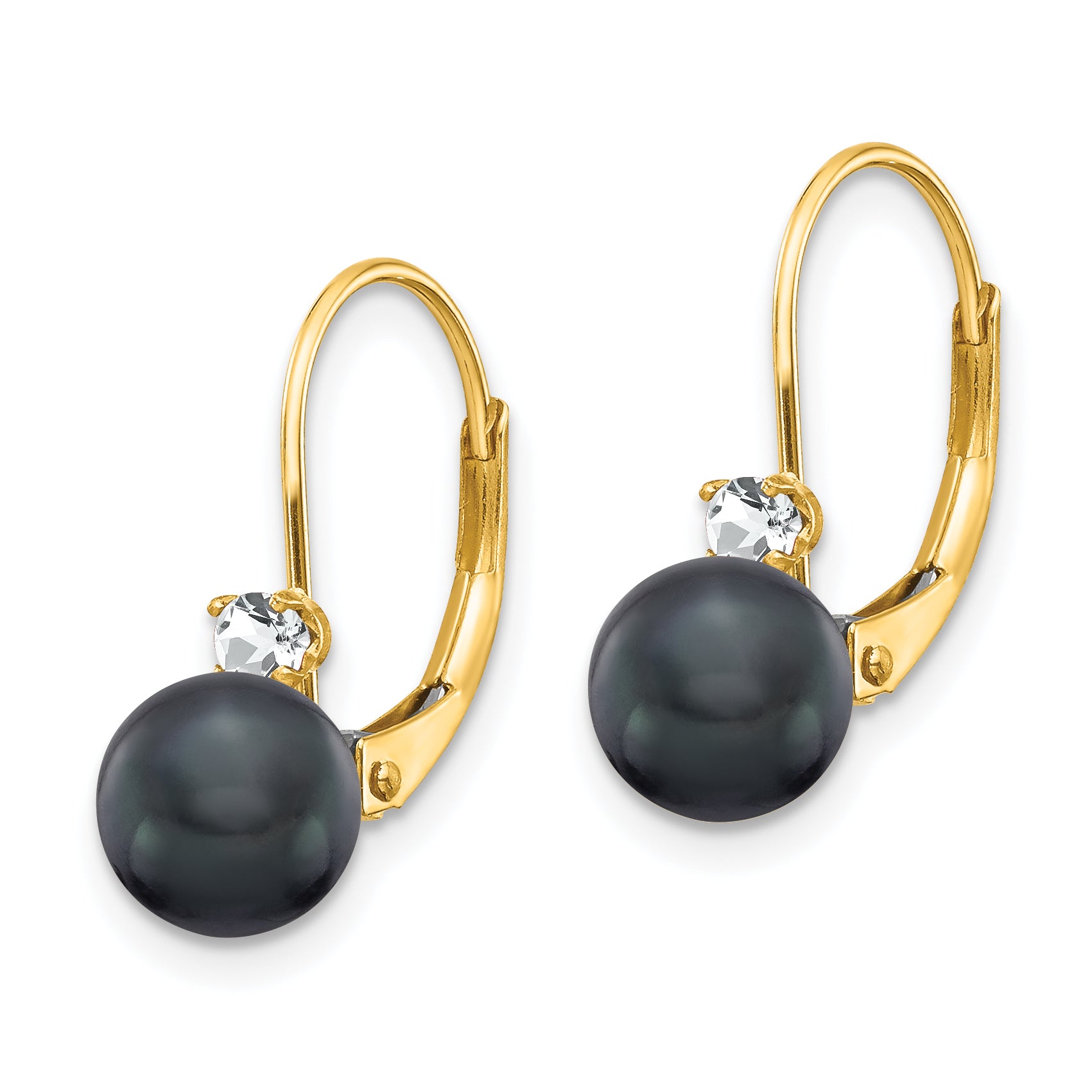 14k 6-7mm Black FW Cultured Pearl AA Diamond Leverback Earrings