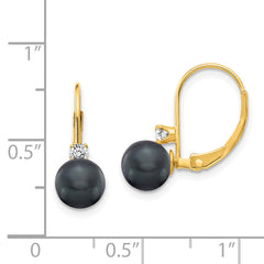 14k 6-7mm Black FW Cultured Pearl AA Diamond Leverback Earrings