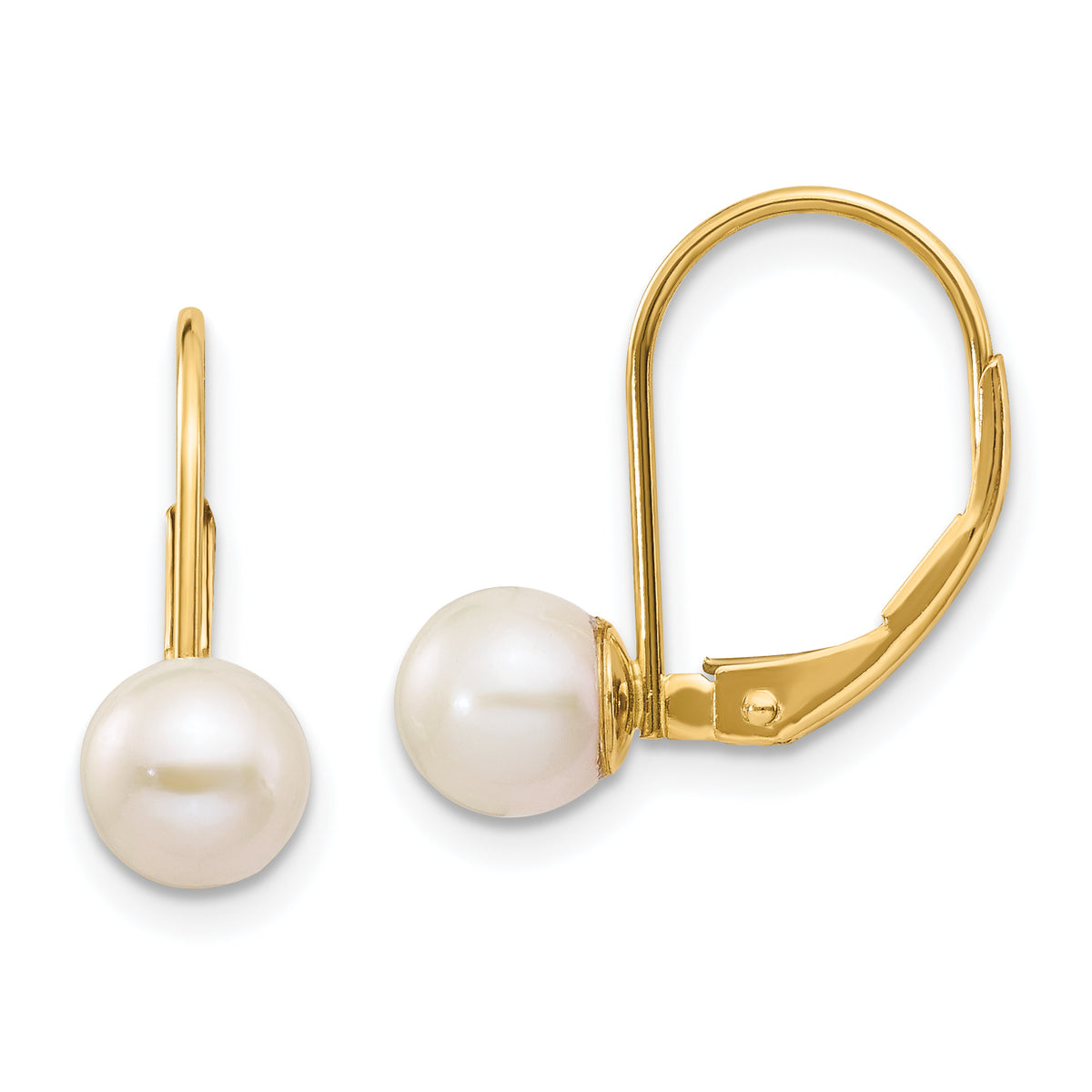 14k 6-7mm White Round Freshwater Cultured Pearl Leverback Earrings