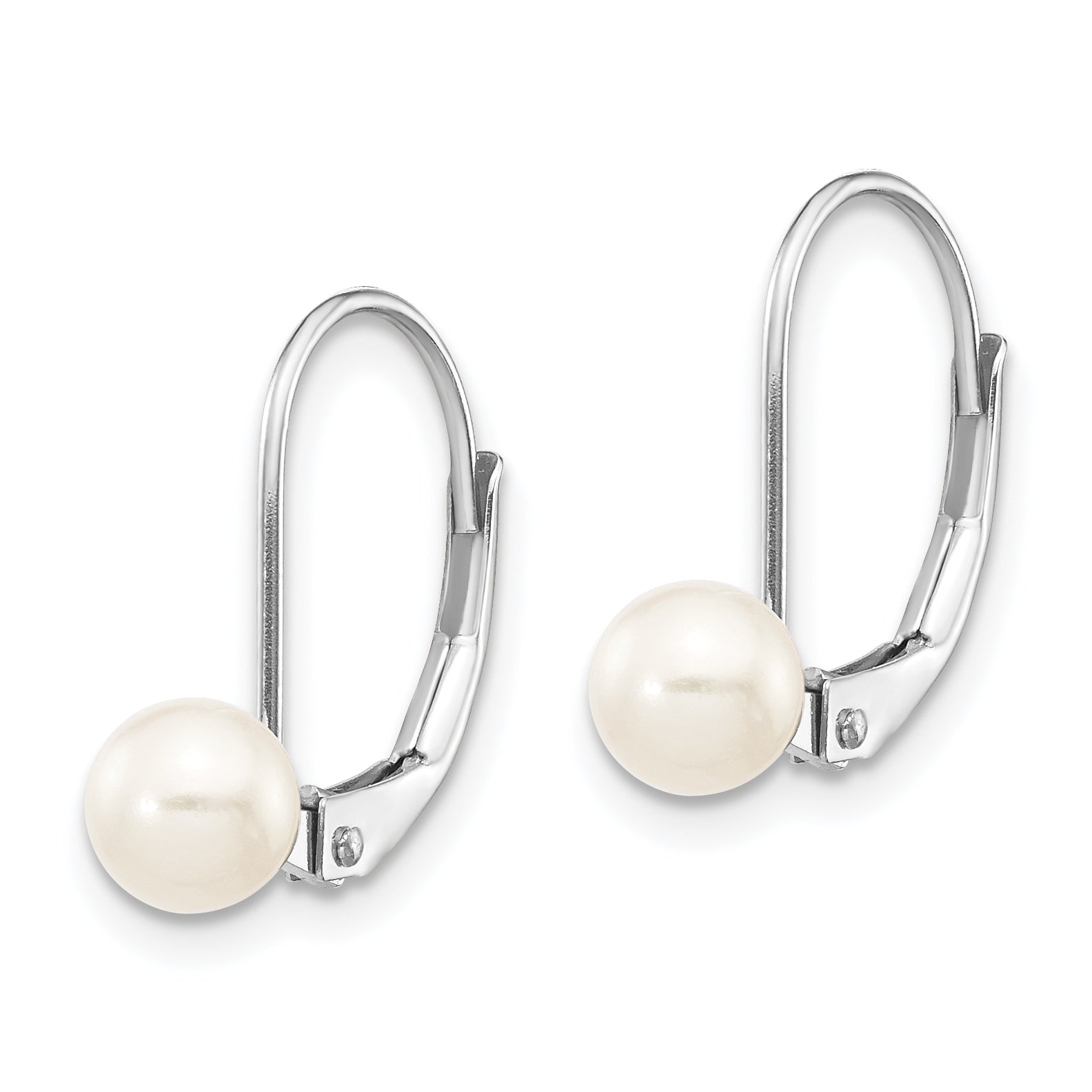 14k White Gold 5-6mm Round Freshwater Cultured Pearl Leverback Earrings