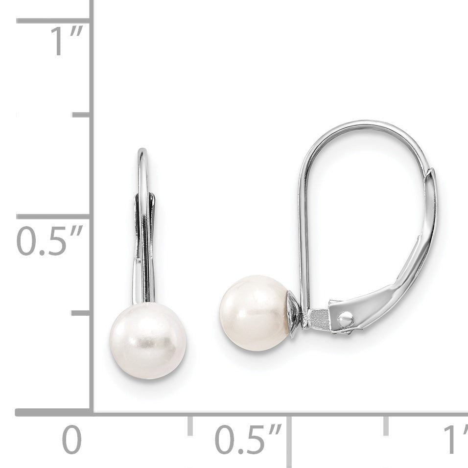 14k White Gold 5-6mm Round Freshwater Cultured Pearl Leverback Earrings