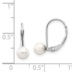 14k White Gold 5-6mm Round Freshwater Cultured Pearl Leverback Earrings