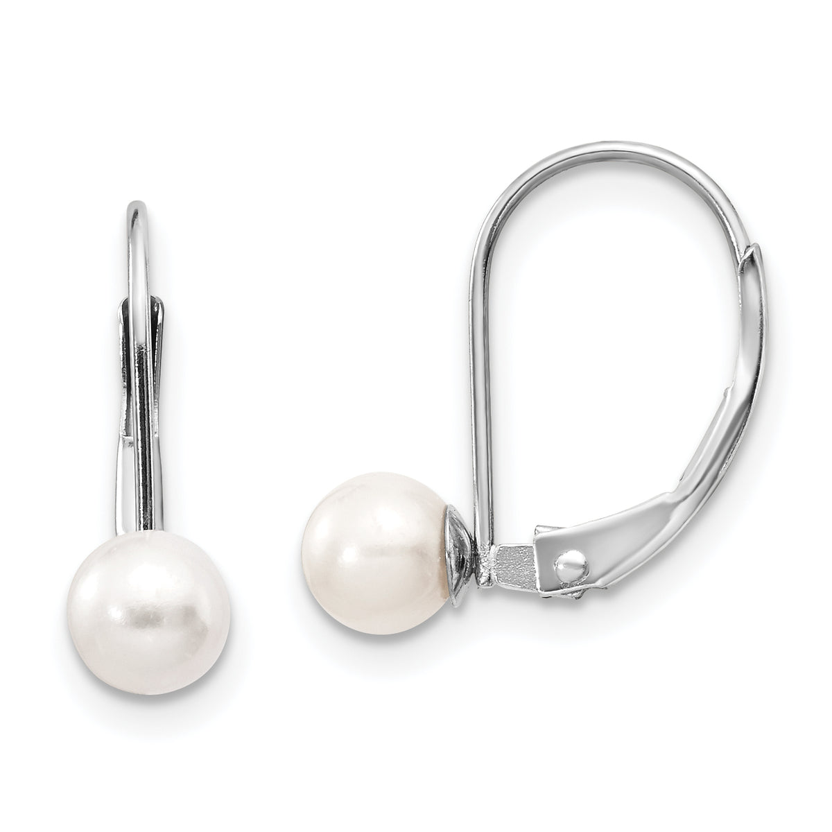 14k White Gold 5-6mm Round Freshwater Cultured Pearl Leverback Earrings